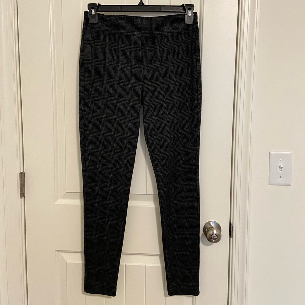 EUC Vylette women’s gray black plaid‎ high rise ponte leggings pants medium